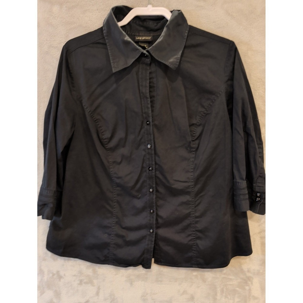 Lane Bryant Black Button Front Shirt 22/24 Stretch Cotton 3/4 Sleeve Plus